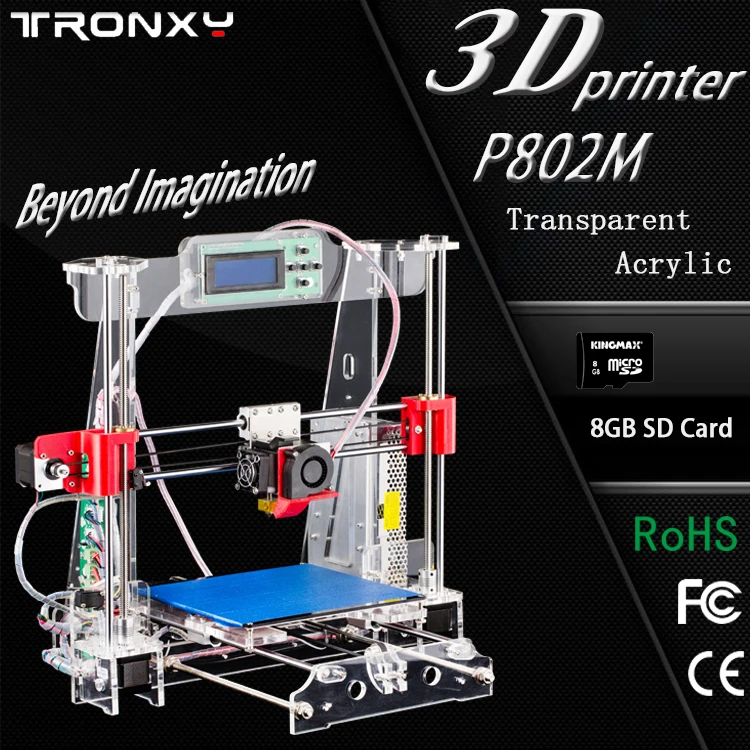 Transparent Acrylic 3D printer tronxy Reprap prusa i3 3D PRINTER filament*2 8GB sd card for gift