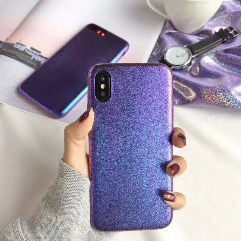 Blue Light Case For iPhone X 8 Plus Cases Luxury Purple Light PU leather Phone Back Cover For iPhone 7 6 6s Plus Capinha Fundas (4)