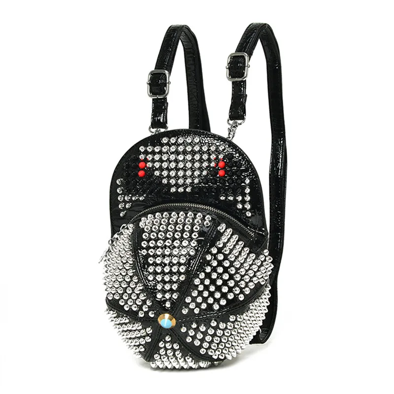 

2018 Top New Unique Trendy Leather Backpack Four Seasons Hat Bag Shoulder Three-dimensional Package And Small Monster Rivet