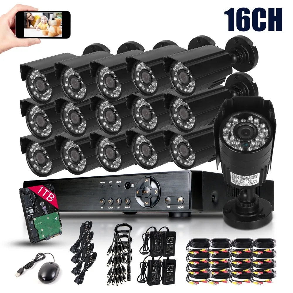 AHD 1080P HDMI DVR 16CH CCTV Security Camera System 720P Outdoor indoor Day Night IR Camera Kit Video Surveillance System 1TB