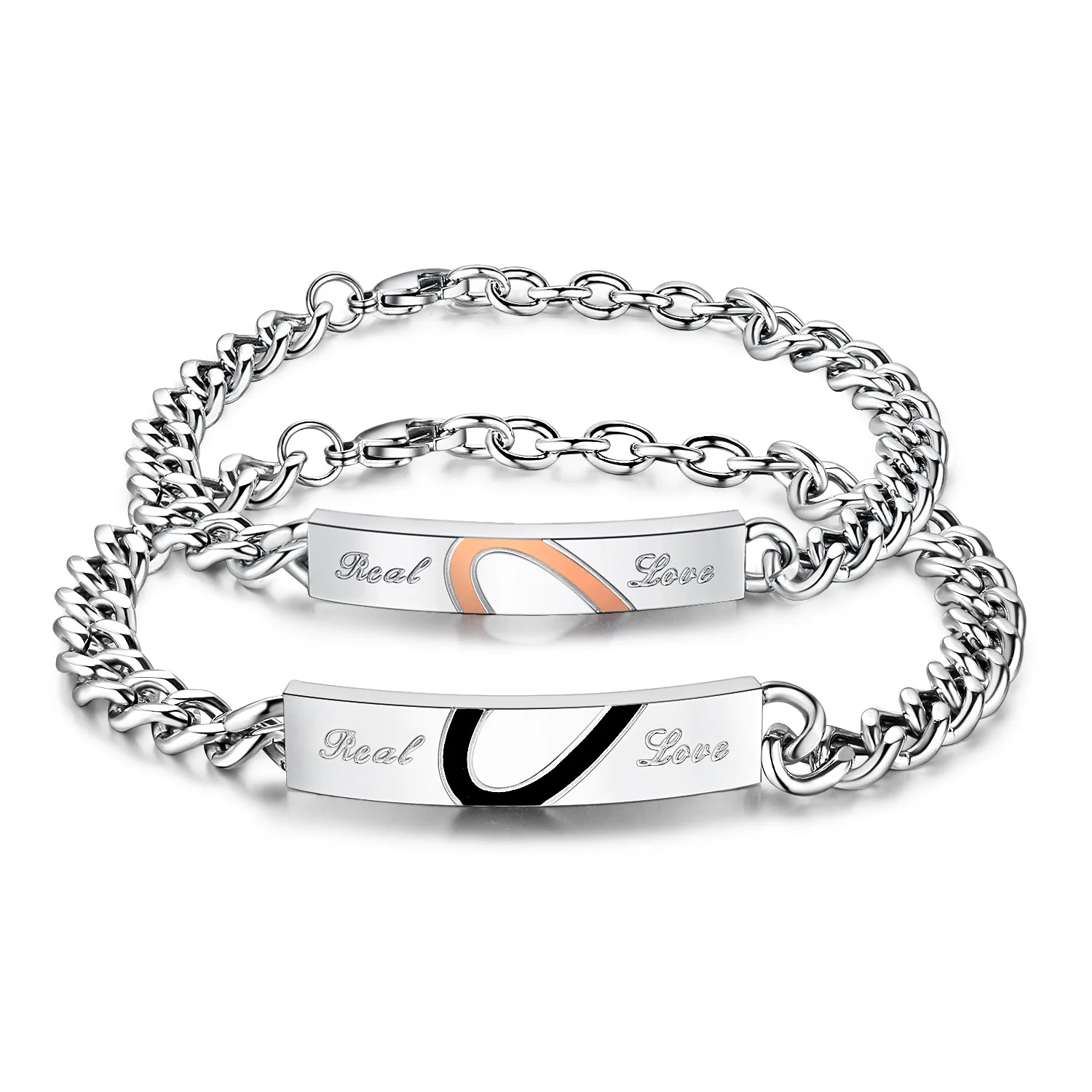 

Romantic Half Heart Puzzle Couple Bracelets bangles Full Stainless Steel Link Chain Men Women lover Jewelry gift