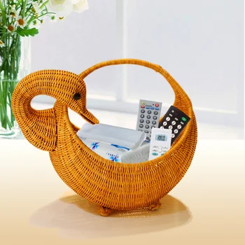 

Desktop fruit candy fruit plate remote control storage box cartoon key rattan basket food carrier table wicker basket