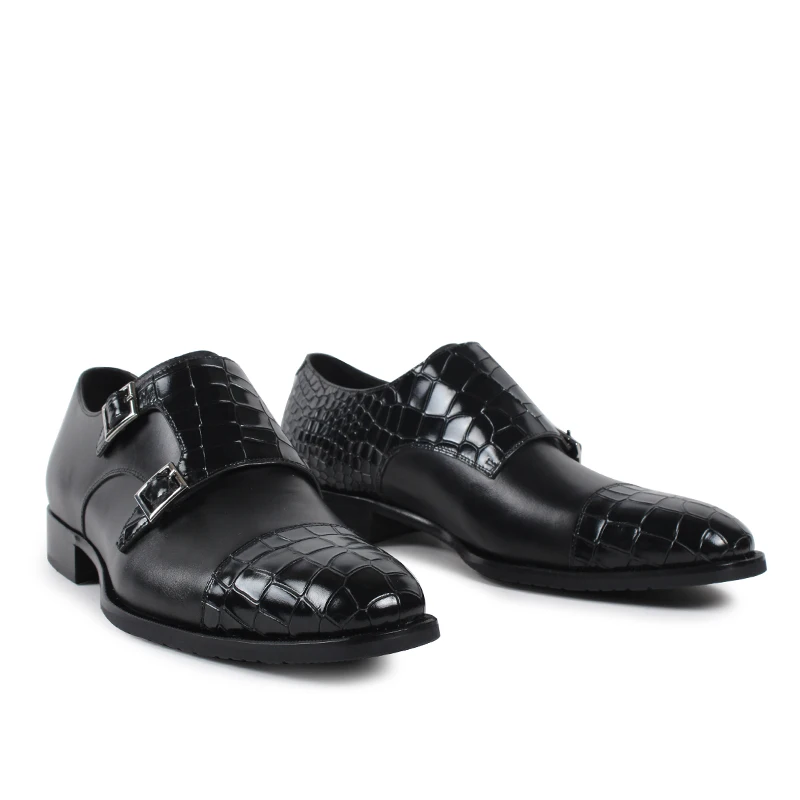 Vikeduo/ г.; Мужская обувь ручной работы из крокодиловой кожи; модельная обувь из натуральной кожи для свадебной вечеринки; классические черные мужские туфли в стиле монах оригинального дизайна
