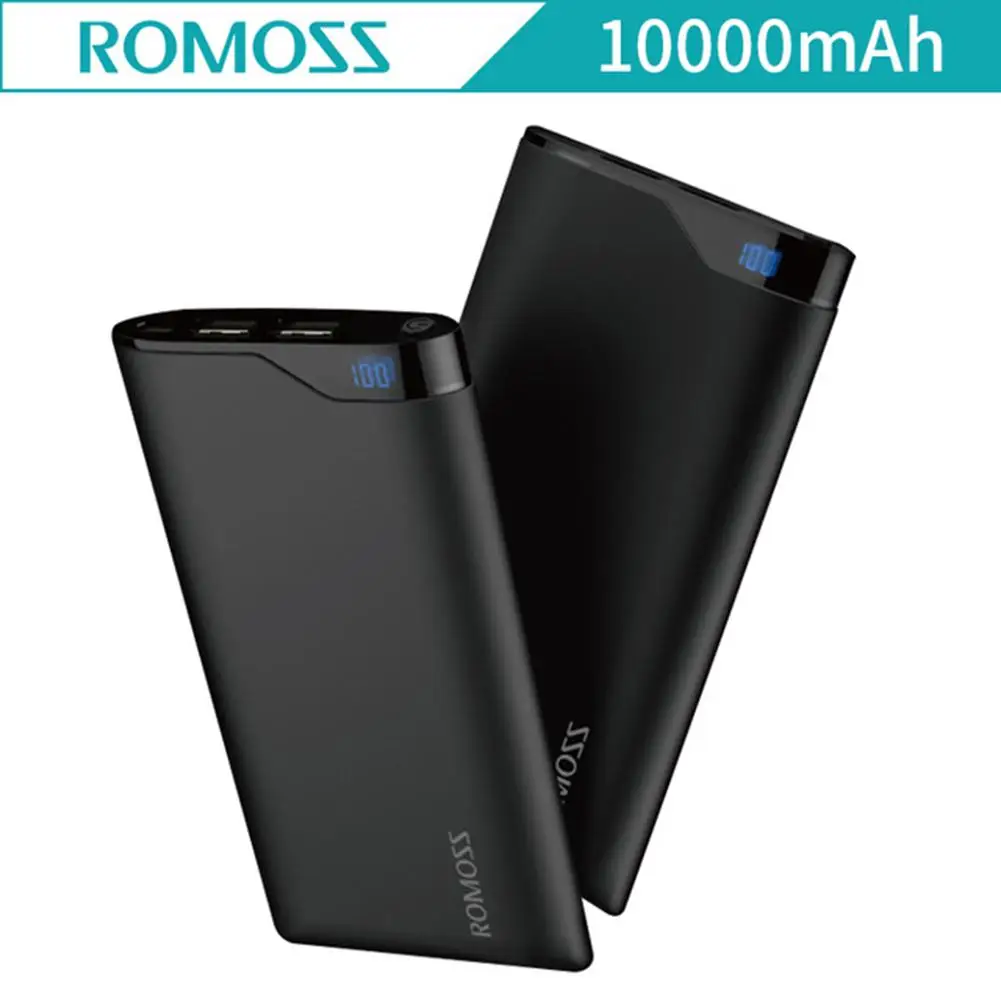 Romoss 10000mAh Power Bank Mobile Phone Charger LED Screen Dual USB External Batteries Pack For iPhone 8 plus NE10