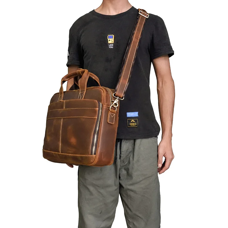 Большая 15 "Сумка для ноутбука 100% натуральная Crazy Horse кожаная мужская сумка винтажный портфель из натуральной кожи