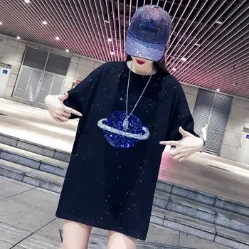 

Summer 2019 Korean T Shirts Loose cotton sequins t-shirt female short sleeve Tshirt Streetwear Casual Harajuku Dance T Shirts