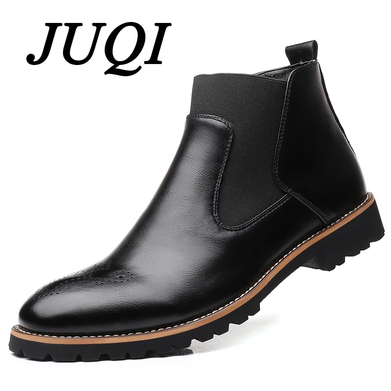 JUQI Для мужчин ботинки челси Slip on водонепроницаемые полусапожки броги модные из