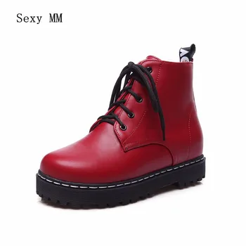 

Spring Autumn Flat With Women Ankle Boots Booties Lace Up Shoes Woman Short Boots botas High Quality Plus Size 34-40 41 42 43