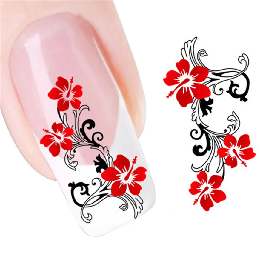 

Nail DIY Red Flowers Design Nail Tip Art Water Transfersl NAIL ART