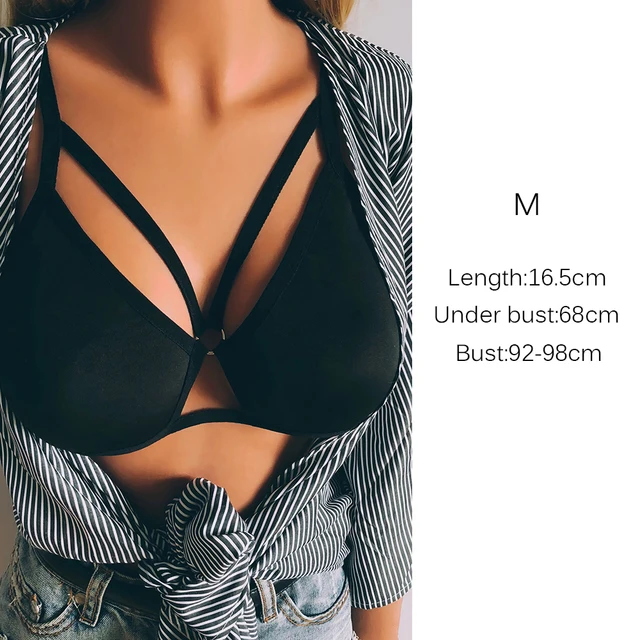 1PC Women Sexy Seamless Underwear Women's Fashion Black Cross Bandage Push Up Bra Bralette Erotic Lingerie 23 AMKB3B05-M