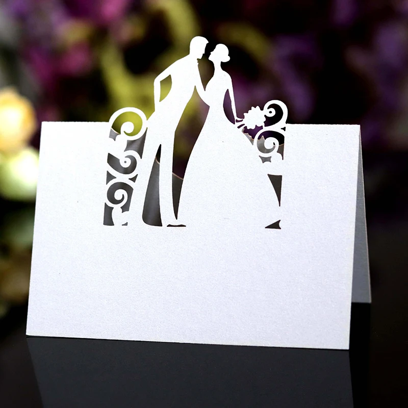 

50pcs Laser Cut Bride and Groom Table Name Place Card Guest Message Setting Invite Greeting Card Wedding Party Favor Decorations
