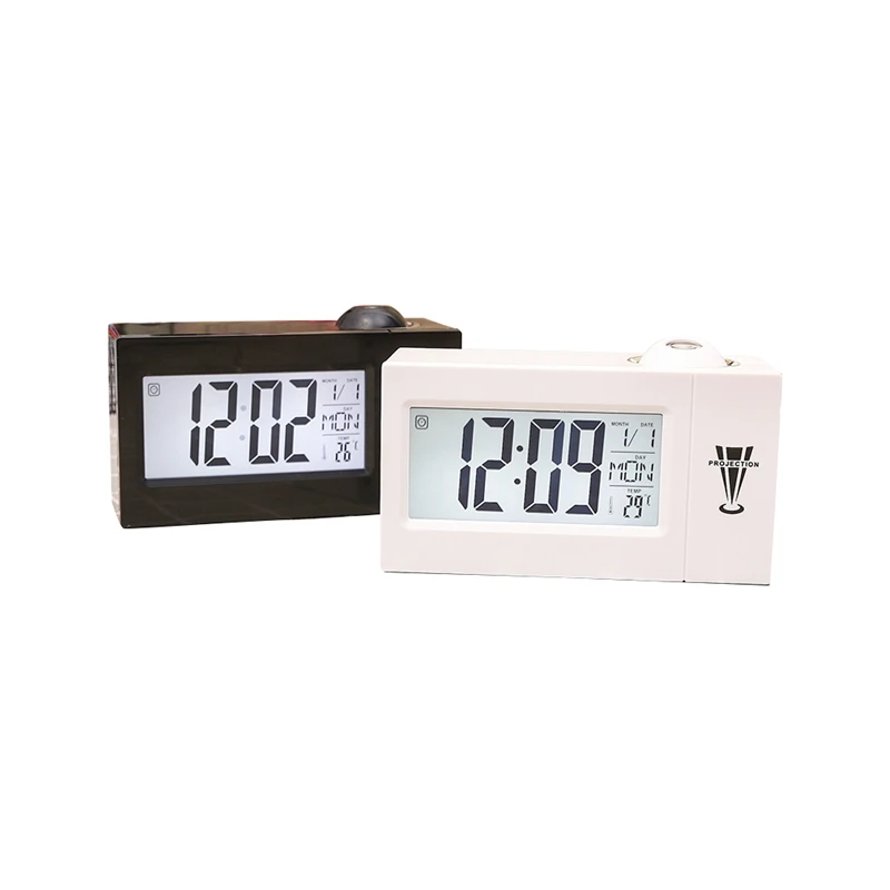

LED Electronic Alarm Clock Camera Projector Snooze Voice Control Temperature Calendar Function Home Digital Clock Decoration
