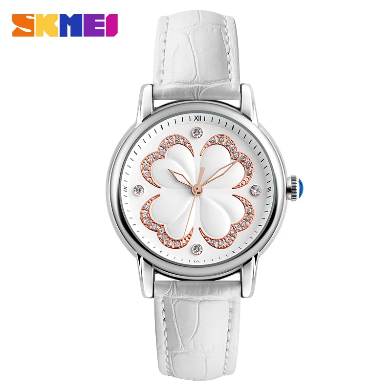 

SKMEI Fashion Watches Women Genuine Leather Waterproof Watch Ladies Rhinestones Quartz Wristwatches Female Relogio Feminino