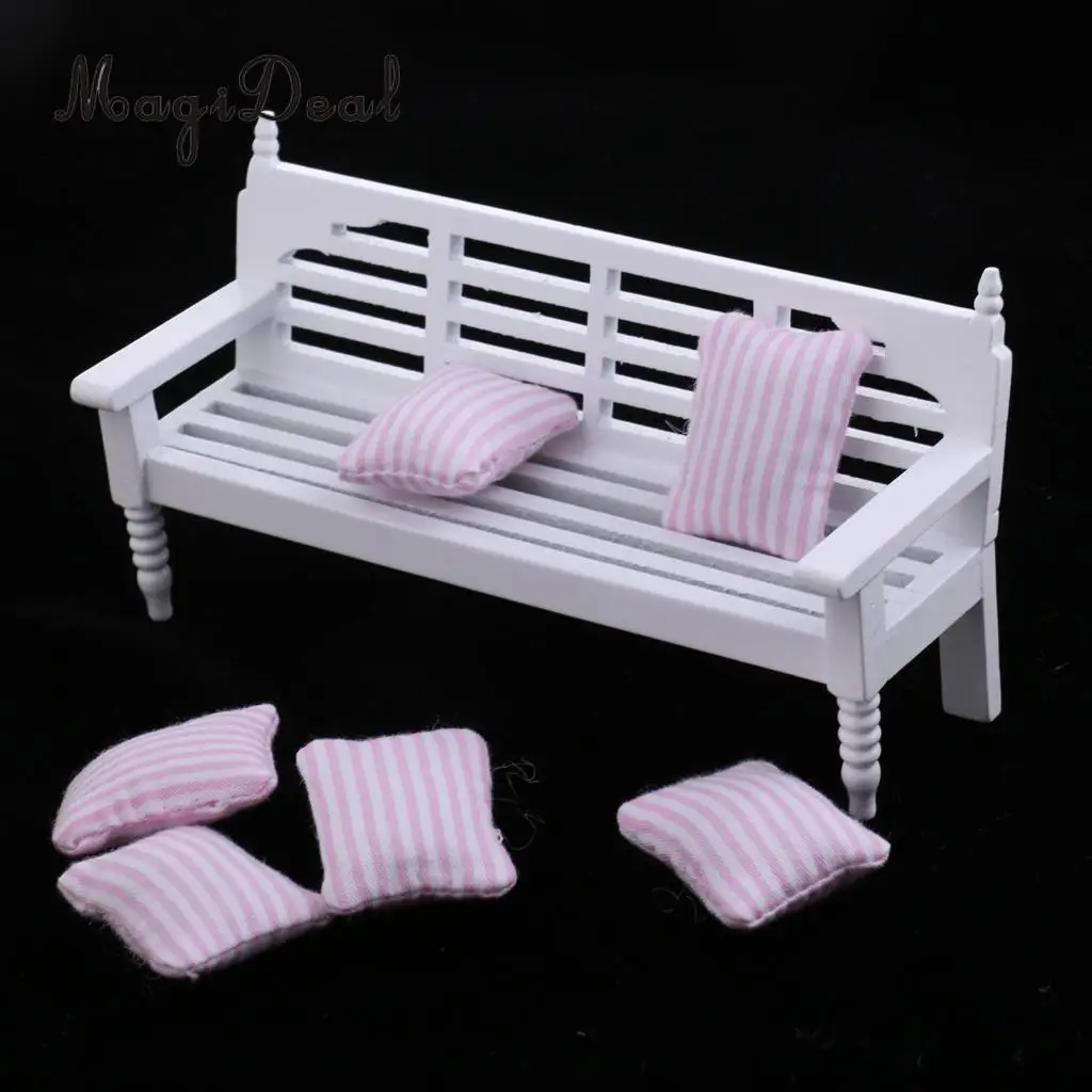 1/12 Dollhouse Miniature Furniture Living Room Long Chair Roses Cushions Set for Dolls Accessory Decoration Pretend Play Toy