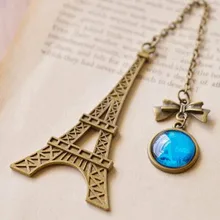 Coloffice 1PC Tower Bookmarks With Blue Pendant Creative Retro Clip For Book Student Gift Vintage Cute Bookmarks Stationery
