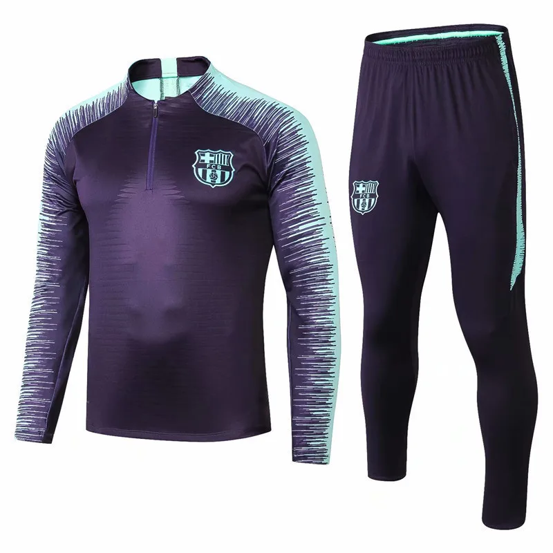 

Barcelona 2019 Spring Football Training Suit Long-sleeved Half collar Suit Jacket Solid Color Logo Sportswear Adult / Child
