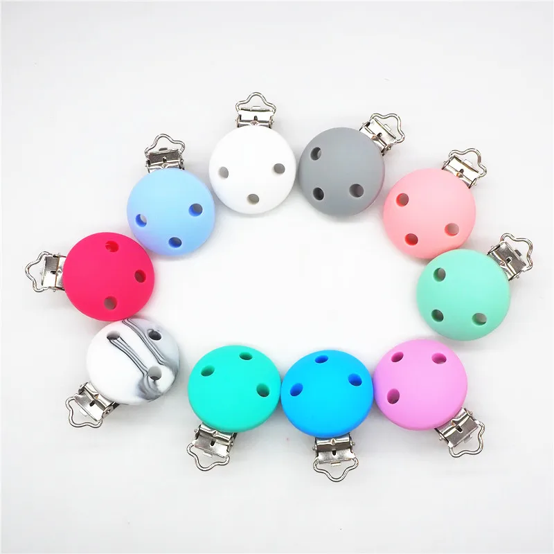 Chengkai 10pcs Silicone Teether Clips DIY Baby Pacifier Round Bear Flower Dinosaur Butterfly Nursing Dummy Draft Toy Clips