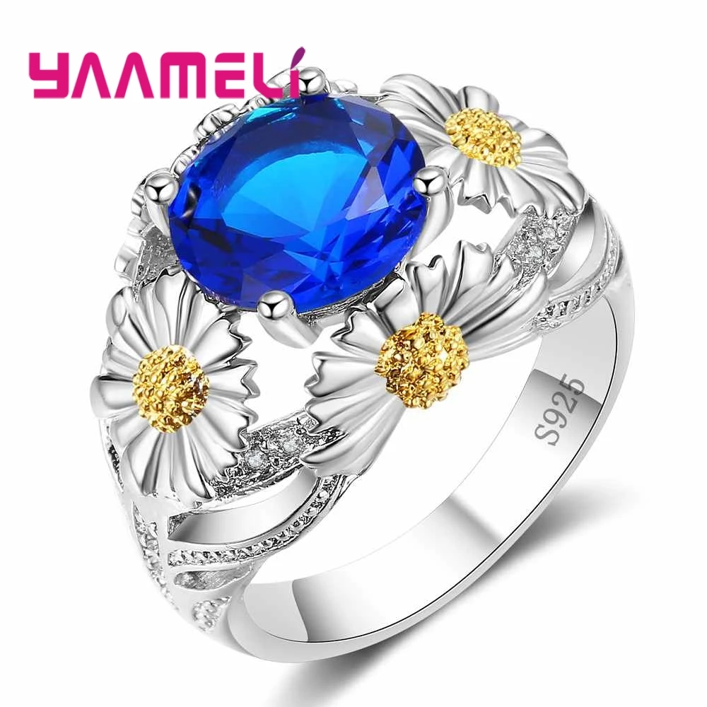 Luxury Women Fashion Ring 925 Sterling Silver Colorful Cz Crystal