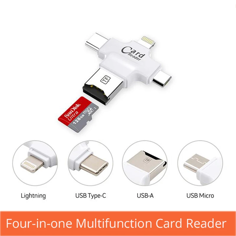 

Multi function 4 in 1 hub Type-C/USB2.0/Micro USB/8 Pin/TF(Micro SD) Memory Card reader USB-C Hub For 5/6s/7 Android Pad Air Pro