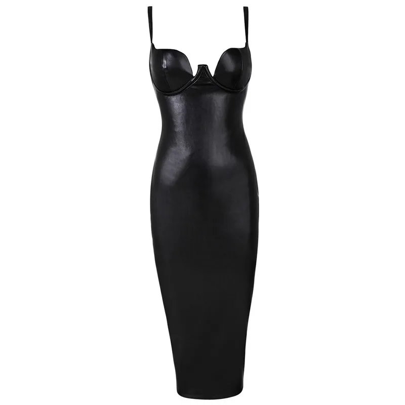 Женские новые черные кожзам Бандажное платье Ким Кардашьян - Цвет: Черный