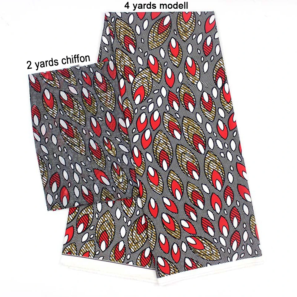 

2 Pcs Set 4 Yards African Ankara Prints Modell Material & 2 Yards Chiffon Ankara Chiffon Fabric YBXM-6
