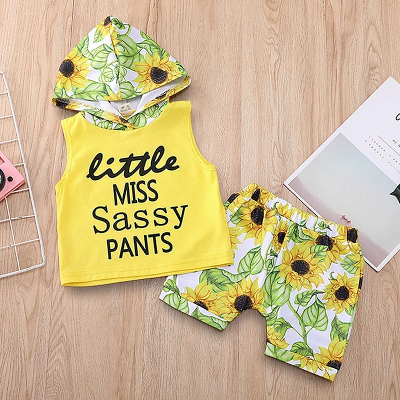 

Baby Girls Kids Clothes Set sleeveless Tops Cute sunflower Pants 2pcs Clothing Outfits Baby Girl