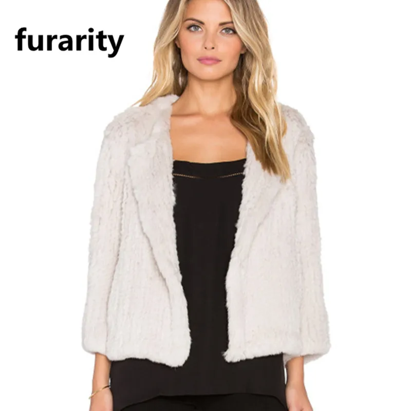 

SF0005 Winter Women Real Fur Coat Genuine Real Knitted Rabbit Fur Jacket