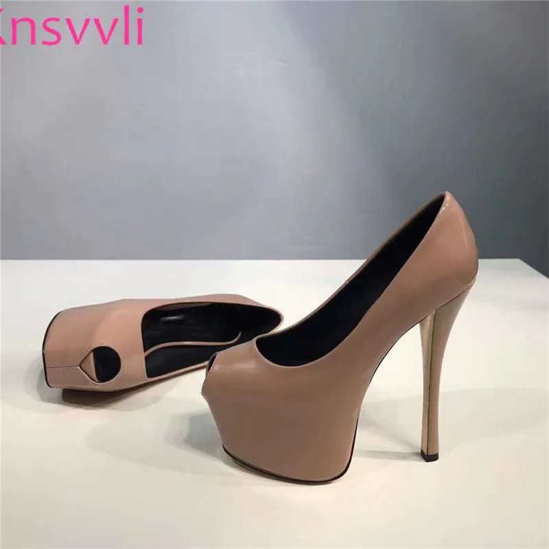 nude color Туфли на очень высоком каблуке 16 см, женские Серебристые свадебные модельные туфли с открытым носком и блестящими стразами, женские пикантные туфли-лодочки на платформе - Цвет: nude color