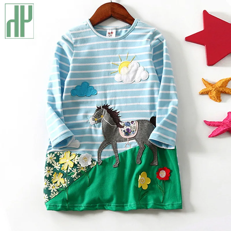 

Children dresses for girls 3 4 5 6 8 years Applique stripe Animal Flower Children Princess Clothing Kids Clothes 2018 Vestidos