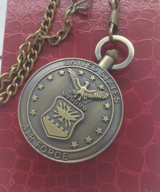 

New fashion vintage bronze The US AIR FORCE Pocket watch necklace pendant women Men's gift 10pcs/lot