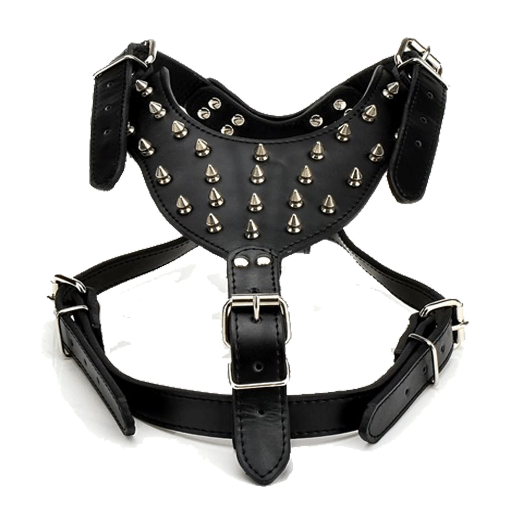 black Bling шип из украшенной шипами ПУ кожи ошейник для собаки заклепки шлейка для животных для Большой пес питомец продукта с разбирать Тяговая цепь 5 цветов - Цвет: black