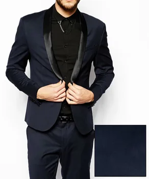 

High quality Men Suits Navy Blue Wedding Tuxedos For Men Slim Fit Mens Suit Clothing Shawl Collar Business Casual Grooms Wear