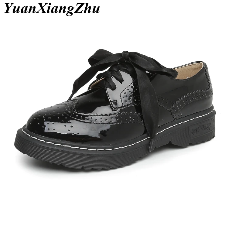 Women Platform Shoes Woman Brogue Patent Leather Flats Black Lace Up Footwear Female Flat Oxford Shoes For Women Big Size 33-43 Women Platform Shoes Woman Brogue Patent Leather Flats Black Lace Up Footwear Female Flat Oxford Shoes For Women Big Size 33-43