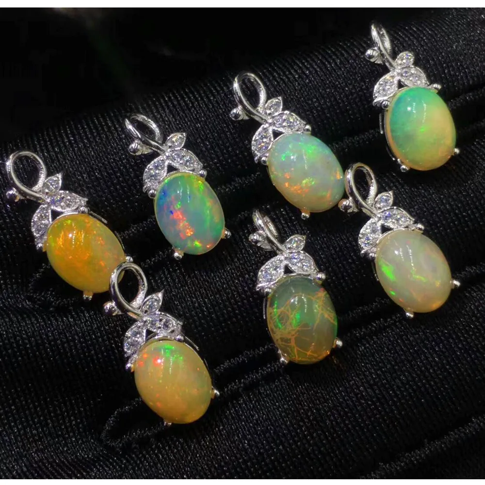 925 Sterling Silver Jewelry Multiple colors Women Pendant Oval 5x7mm Real Natural Opal Pendant Silver Pendant without Chain