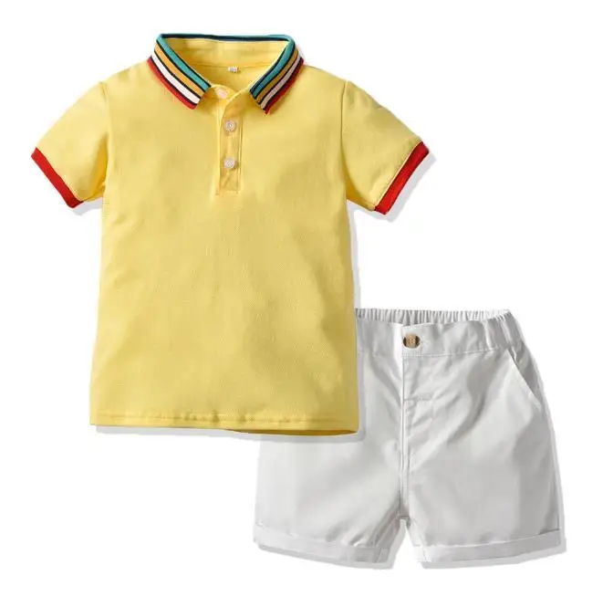 VIMIKID, новинка года, комплект одежды для мальчиков футболка-поло с короткими рукавами и шорты Комплект детской одежды из 2 предметов Повседневная сумка с очками для джентльмена - Цвет: yellow tz0877