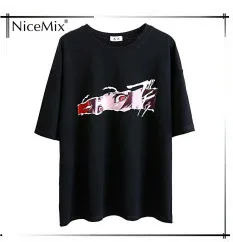 NiceMix летняя хлопковая футболка для женщин Harajuku Tumblr Топы Футболка с рисунком женский свободный топ с v-образным вырезом и коротким рукавом Femme