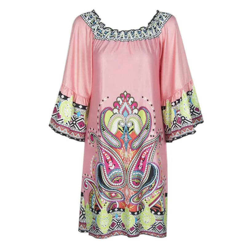 Aproms в стиле бохо элегантное женское летнее платье High Street с открытыми плечами платье-туника сарафан Европейский сексуальный vestidos mujer - Цвет: Pink