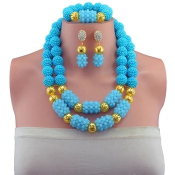 

Handmade Fashion African beads jewelry set lake blue crystal beads bride jewelry nigerian wedding african beads jewelry Set Free
