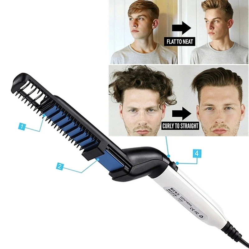 

Multifunctional Hair Comb Brush Beard Straightener Hair Straighten Straightening Comb Hair Curler Quick Hair Styler For Men#