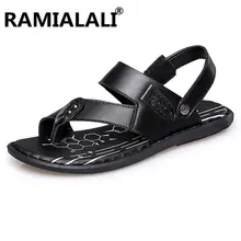 Большой Размеры мужские кожаные сандалии, летняя обувь настоящие мужские сандалии из кожи; модные сандалии; мягкая подошва; дышащая пляжная обувь на плоской подошве