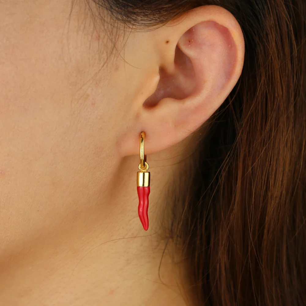 Gold Filled delicate cute red enamel little chilli hoop earring women girl summer new style fashion jewelry unique earrings