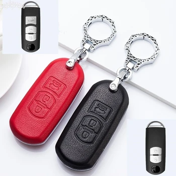 

Red or Black Leather+PC For Mazda 3 ATENZA Axela CX-4 CX-5 6 Car-styling Car key protective cover key case decoration bag chain