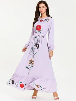 

Muslim Ramadan Fashion Abaya Hijabs Dirndl Lace Embroidery Long Sleeve Prayer Skirt Ruffled Musulmane Vestidos Moroccan Kaftan