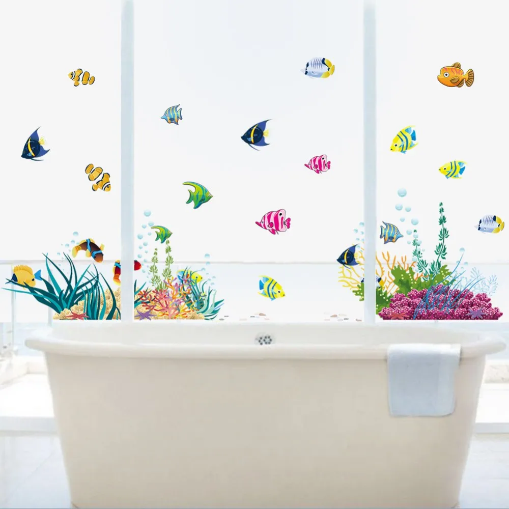 Diy Tropivsl рыба Детская комната Наклейка на стену домашний декор наклейка Съемная художественная детская 3D наклейка s для ванной комнаты мультфильм подводный мир