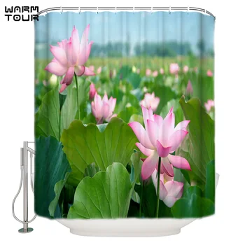 

WARMTOUR Shower Curtain Lotus Chinese Flower Extra Long Fabric Bath Shower Curtains Mildew-resistant Bathroom Decor with Hooks