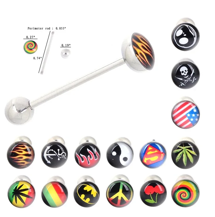 3 Pcs/Lot Mix Style 1.6*19*6mm Straight Barbell Tongue Piercing 14