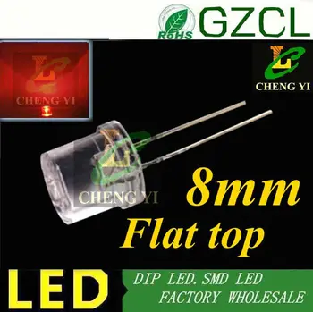 

Factory wholesale RED 8mm Flat top led diode 620-630nm Round flat top dip led 1.8-2.2V