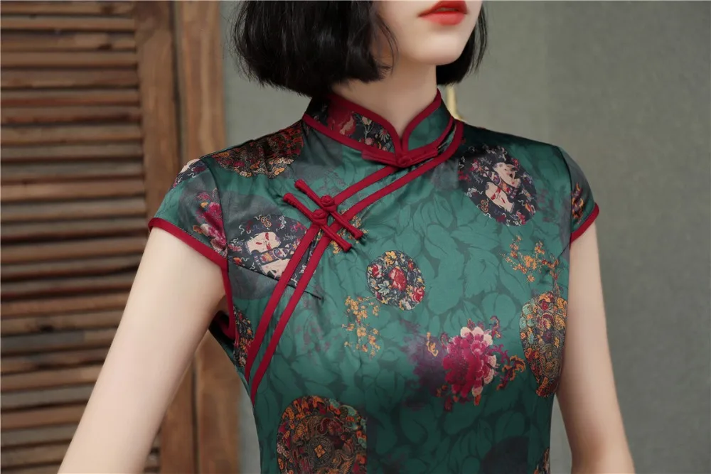 Шанхай история длинное китайское традиционное платье цветочный Чонсам Qipao Восточный стиль платье 2 цвета
