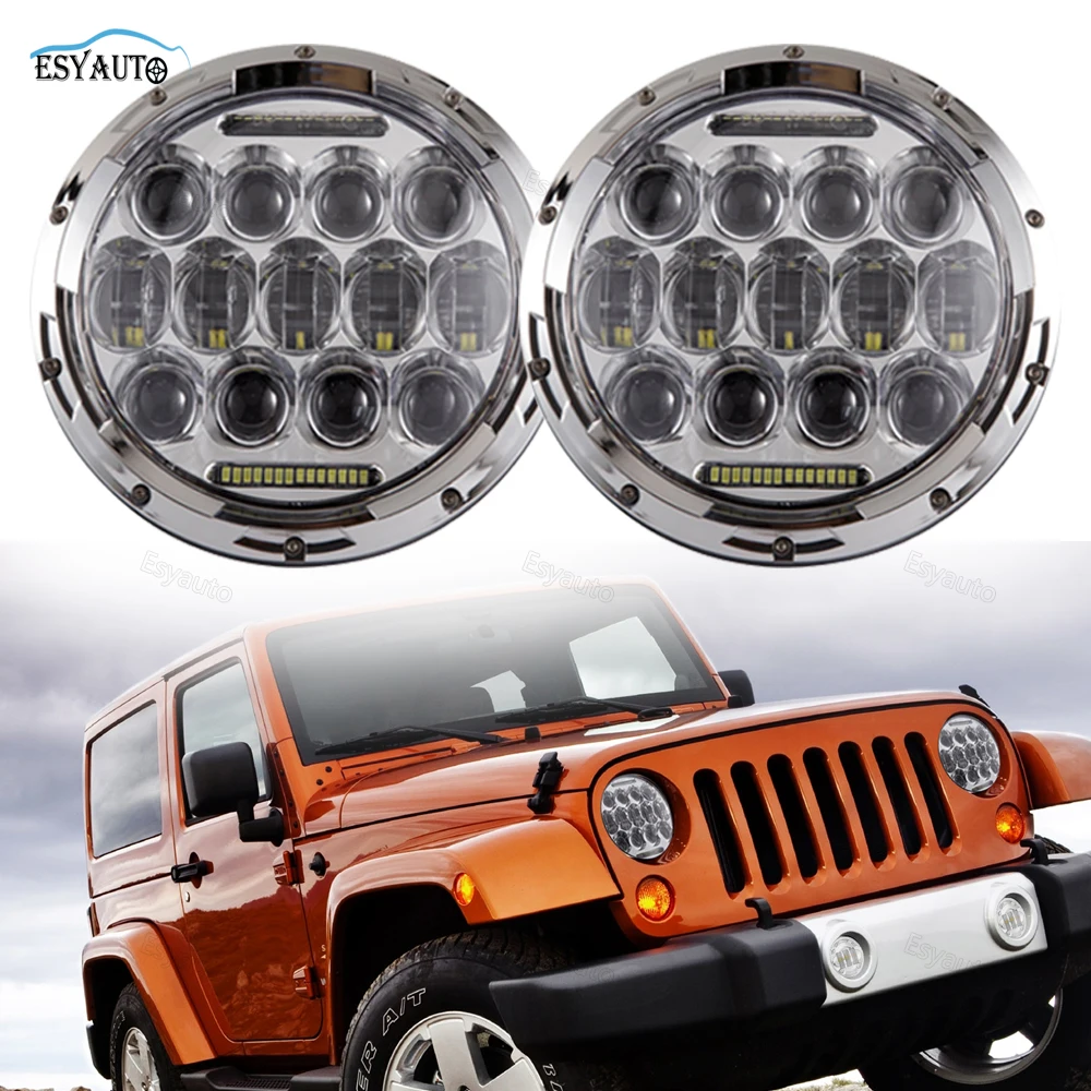 Black/Chrome 7 inch 75W LED Car Headlight High Low Beam 6000K LED