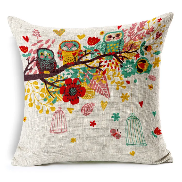 New Hot Shiny Nordic Simple Cute Bird Birdcage Cushion Linen Cotton Home Decor Sofa Throw Pillow Girls Room Almofada real betis